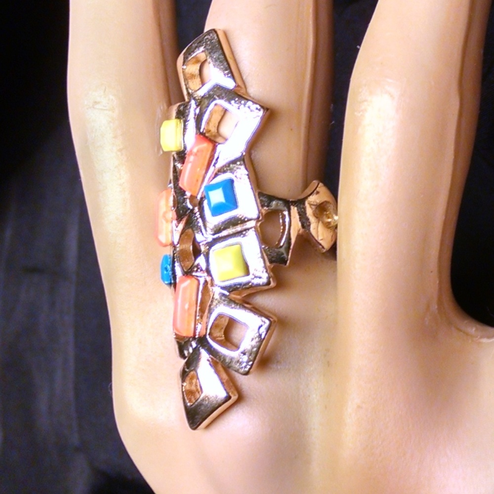 Beautiful Multi Colored Cocktail Large Ring - image 2